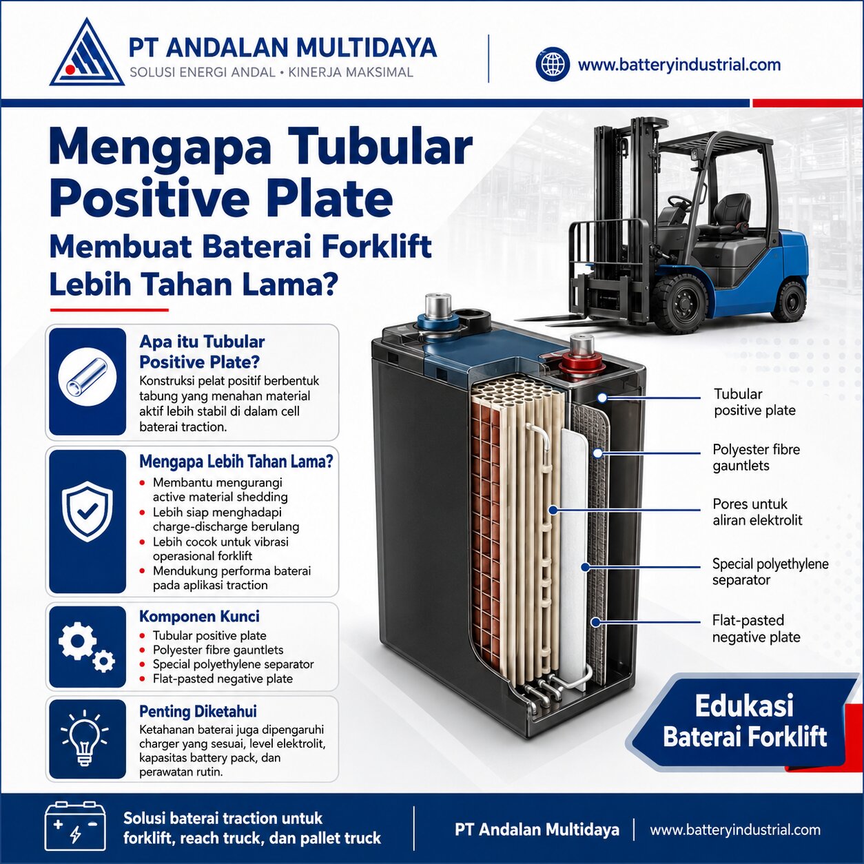 Mengapa Tubular Positive Plate Membuat Baterai Forklift Lebih Tahan Lama? 1