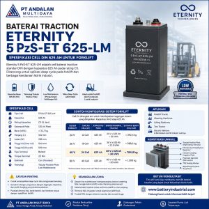 Baterai Traction Eternity 5 PzS-ET 625-LM: Spesifikasi Cell DIN 625 Ah untuk Forklift